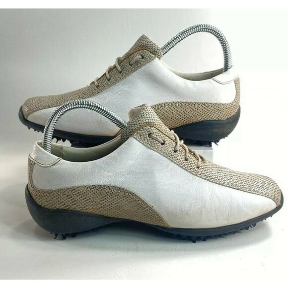 Footjoy LoPro Lace Up Athletic Golf Shoe Womens Size 7 97208 White Tan Leather - Picture 7 of 9